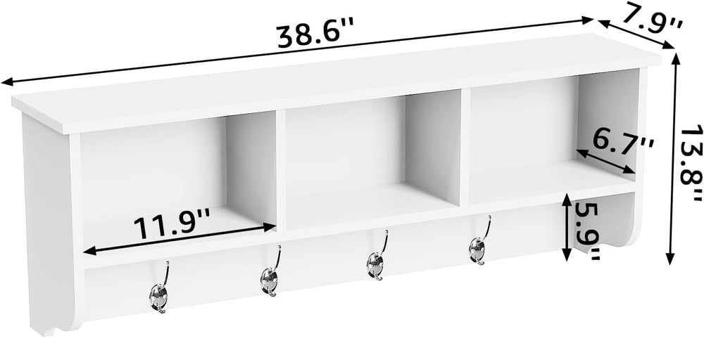 38.6inch Wall Mounted Entryway wooden Coat Rack with Storage Shelf 4 Dual Hoo...