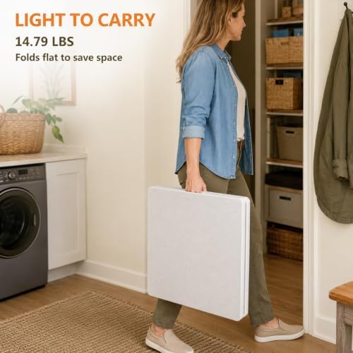 4FT Folding Table 3 Levels Adjustable Height, Heavy Duty Fold-in-Half Portabl...