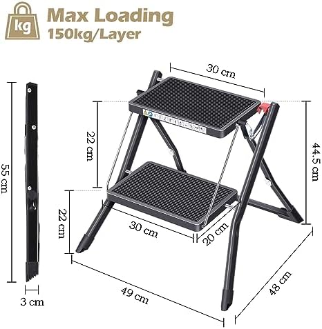 KINGRACK Folding Step Ladder, 2 Step Foldable Step Stool with Handle,Black