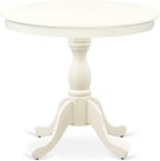 East West Furniture AMBA3-LWH-01 3 Piece Modern Dining Table Set Contains a Round Kitchen Table with Pedestal and 2 Cream Linen Fabric Upholstered Parson Chairs, 36x36 Inch, Linen White