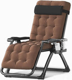 Gravity Lounge Chair Patio Adjustable Sun Lounger Garden Reclining Folding with Cup Holder(Black+Cushion B)