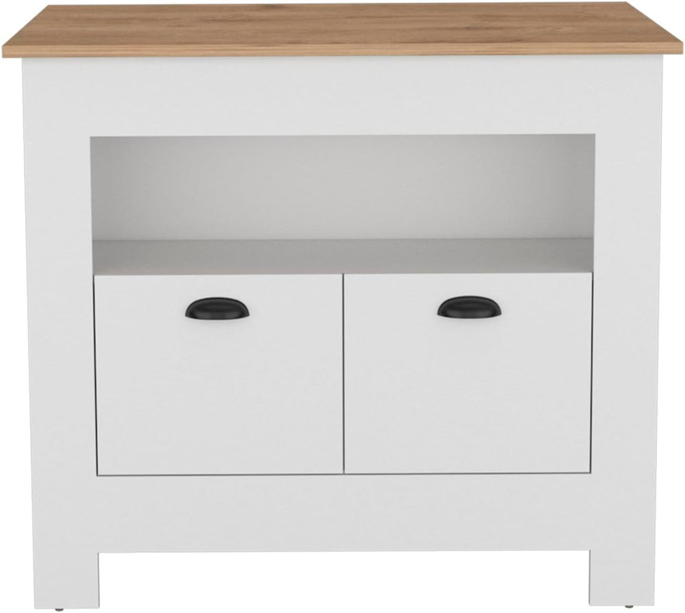 Kitchen Island Two Door Cabinet and Shelf in Multicolor | Includes two cabine...