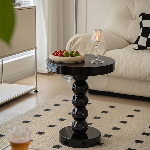Rustic Round End Table, Small Solid Wood Side Table for Sofa or Bedside, Styl...