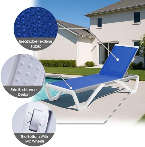 Kozyard Outdoor Chaise Lounge Chair, Full Flat Adjustable Patio Lounger with ...
