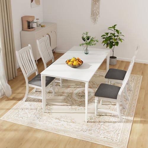 GIANTEX Wood Dining Chairs Set of 4, Farmhouse Kitchen Chairs, White