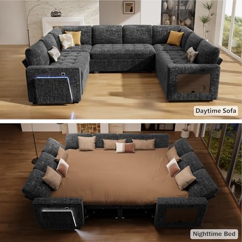Vipbear 8 Seat U Shaped Modular Sectional Sleeper Sofa with Pull Out Bed/Recl...