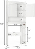 Ahomly Over The Toilet Storage Cabinet, 32.3" W Over Toilet Bathroom Organizer with Doors, Adjustable Shelves, Toilet Paper Holder, 2 Side Hooks, Space-Saver for Bathroom, Laundry, White