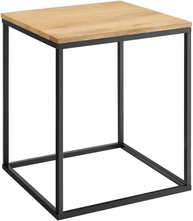 Pemberly Row Contemporary Square Wood and Metal Side Table, Solid Mango Wood ...