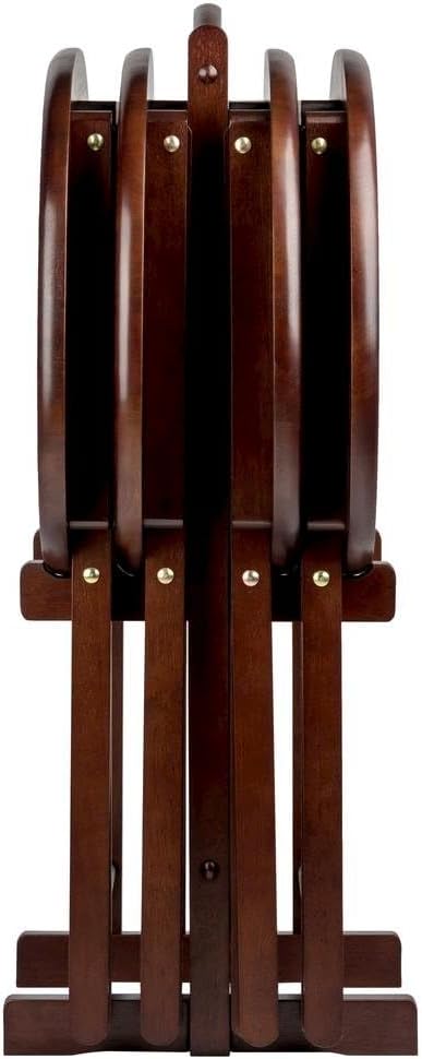 Furnifact Solid Wood Brown 5 Piece TV Trays Set Includes 4 Small Folding Tabl...