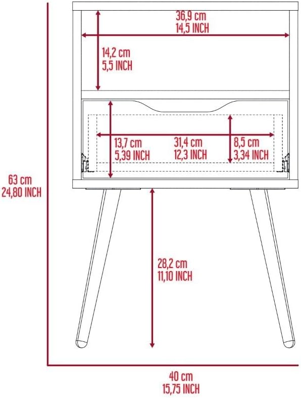 Nightstand, Superior Top, One Open Shelf, One Drawer, Four Legs,for Small Spaces