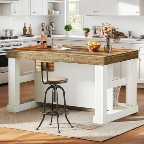 Tribesigns Kitchen Island with Storage, 55-Inch Farmhouse Stationary Island T...