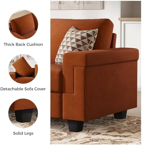 COPIAE 3 Seater Sofa Couch with Deep Seat, 90" Modern Upholstered Sofa with Armrests, Easy Installation, Comfy Couches for Living Room, Apartment,Rust