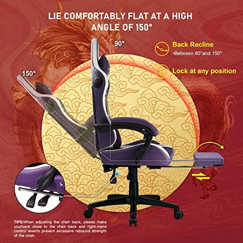 GTPLAYER Gaming Chair with Bluetooth Speakers and Footrest, Dragon Series Vid...
