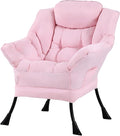 Tiita Lazy Chair, Modern Large Accent Lounge Armchair, Comfy Leisure Sofa Reading Chair with Footrest for Bedroom, Living Room, Dorm Rooms, Garden and Courtyard, Pink