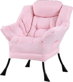 Tiita Lazy Chair, Modern Large Accent Lounge Armchair, Comfy Leisure Sofa Reading Chair with Footrest for Bedroom, Living Room, Dorm Rooms, Garden and Courtyard, Pink