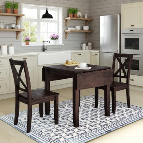 LUMISOL Farmhouse Wood 3-Piece Kitchen Table Set, Espresso