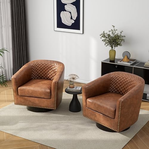 Pia Ricco Swivel Barrel Accent Chairs Set of 2, 360° Swivel Round Single Sofa...
