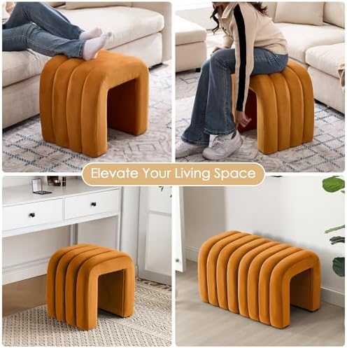 ONEVOG Velvet Pouf Ottoman, Small Ottoman Foot Rest for Couch, 18 Inch Cute V...