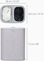 Joseph Joseph Tota 90 liter/23.8 gallon Laundry Hamper Separation Basket with lid, 2 Removable Washing Bags with Handles - Gray