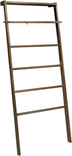Space Saving 100% Solid Wood 6-Tier Blanket Ladder with Two Storage Shelves - Walnut