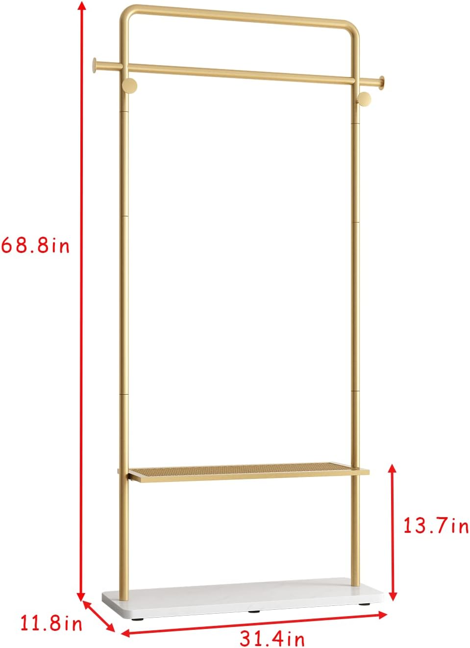TIEOU Gold Coat Racks with Shelf, Heavy Duty Gold Clothing Racks for Boutiques, Free-Standing Metal Garment Rack for Hanging Clothes, Modern Clothes Rack Entryway(2 tier)