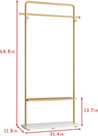 TIEOU Gold Coat Racks with Shelf, Heavy Duty Gold Clothing Racks for Boutiques, Free-Standing Metal Garment Rack for Hanging Clothes, Modern Clothes Rack Entryway(2 tier)