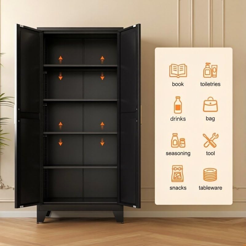 LCAOPC 71" Tall Metal Storage Cabinet with 2 Doors and 4 Adjustable Shel...