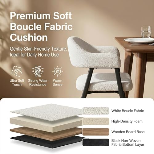 HNY Modern Dining Room Arm Chairs Set of 6, Faux Sherpa Boucle Upholstered Ba...