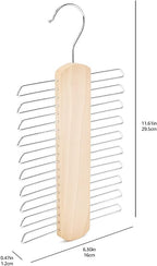 Amazon Basics 20 Bar Wooden Tie Hanger & Belt Rack, Closet Organizer, Natural, 2-Pack