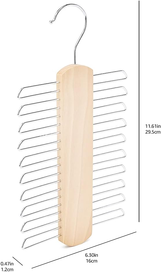 Amazon Basics 20 Bar Wooden Tie Hanger & Belt Rack, Closet Organizer, Natural, 2-Pack