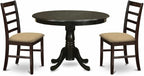 East West Furniture HLAN3-CAP-C 3 Piece Dining Table Set for Small Spaces Contains a Round Dining Room Table with Pedestal and 2 Linen Fabric Upholstered Chairs, 42x42 Inch, Cappuccino