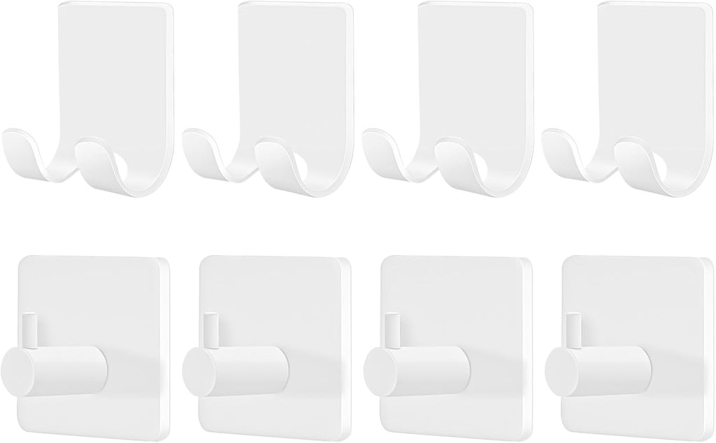 CGBE Razor Holder for Shower, 4 Packs Shaver Holder and 4 Packs Shower Hooks, Self Adhesive Damage Free Wall Hooks for Bathroom - White