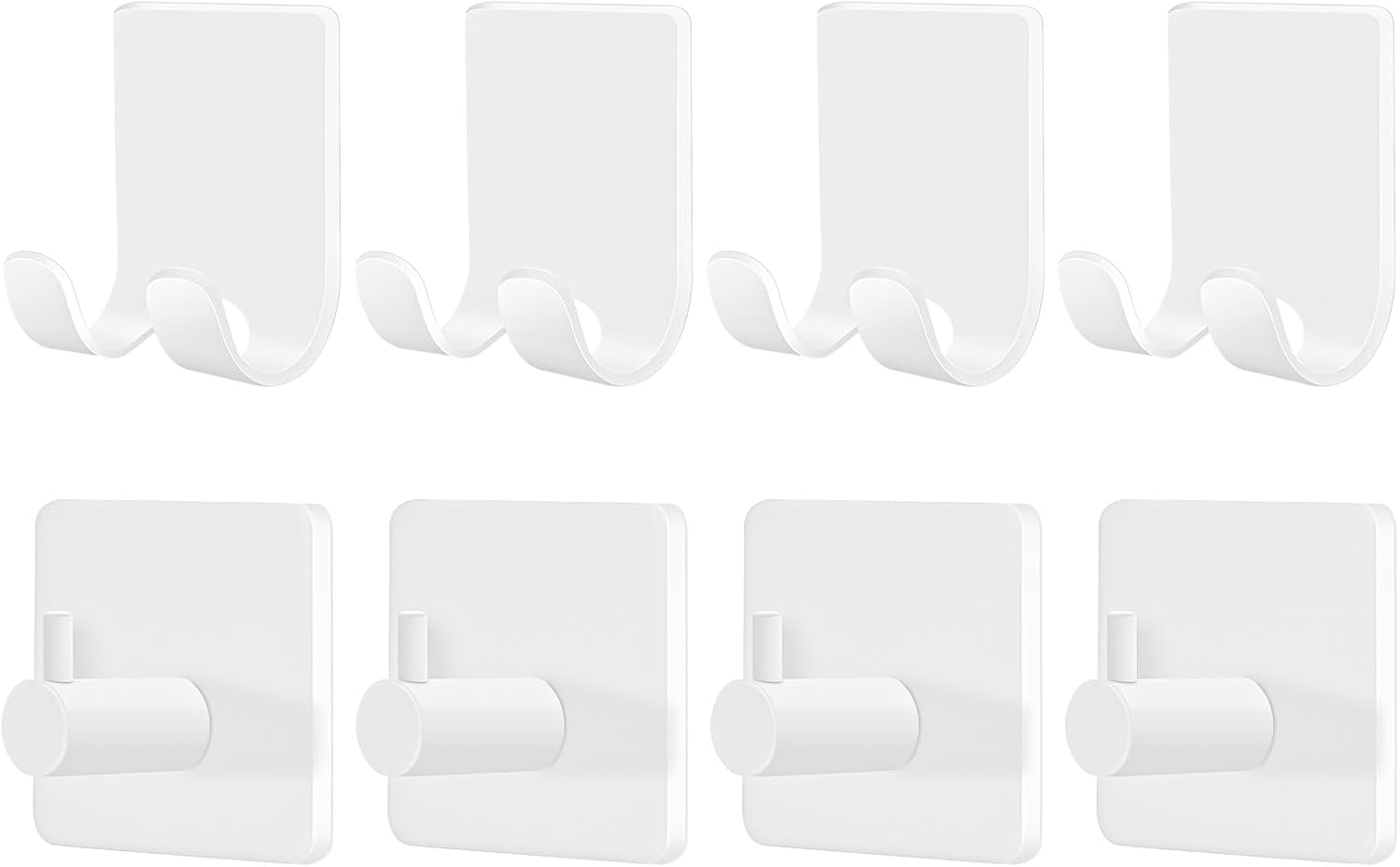 CGBE Razor Holder for Shower, 4 Packs Shaver Holder and 4 Packs Shower Hooks, Self Adhesive Damage Free Wall Hooks for Bathroom - White