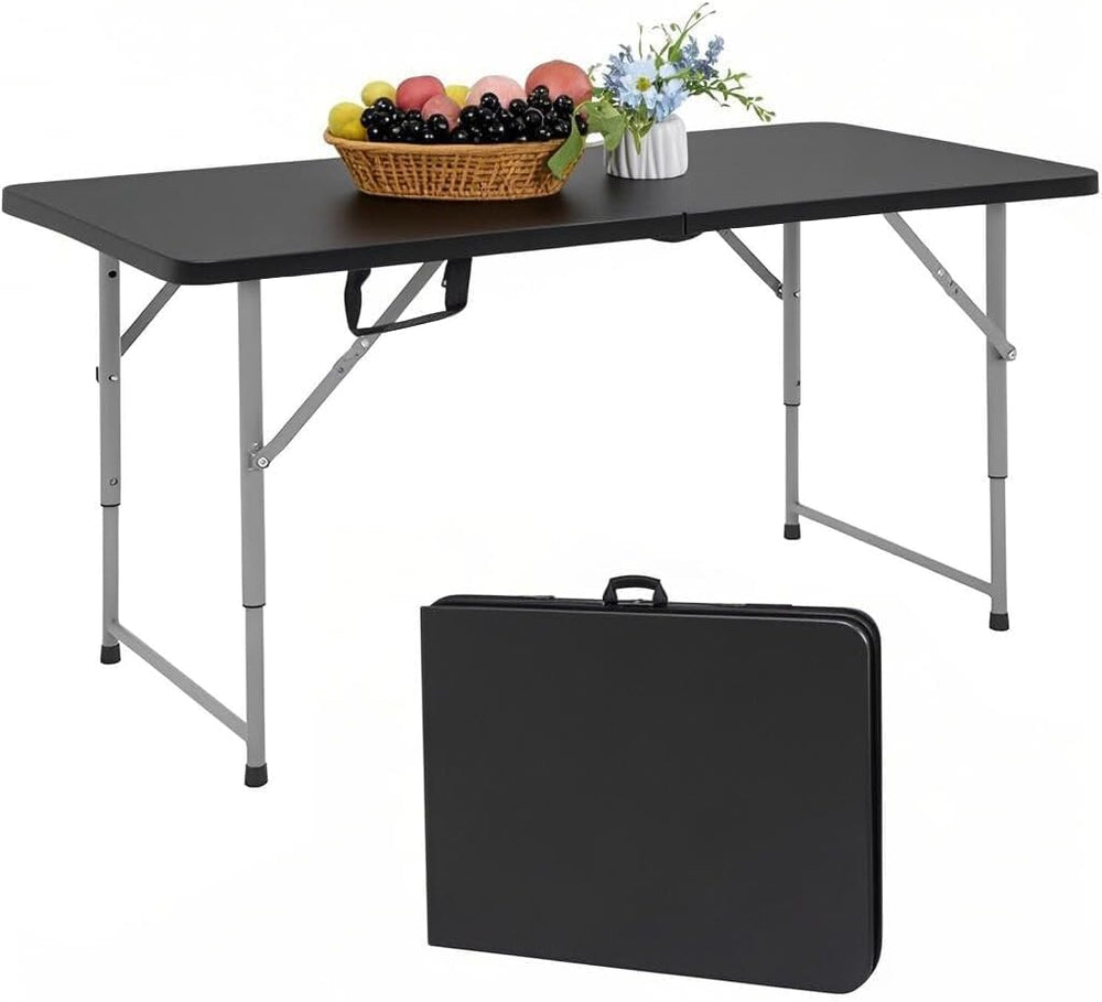 4FT Folding Table Heavy Duty 350 LBS, 3 Adjustable Heights Fold-in-Half Porta...