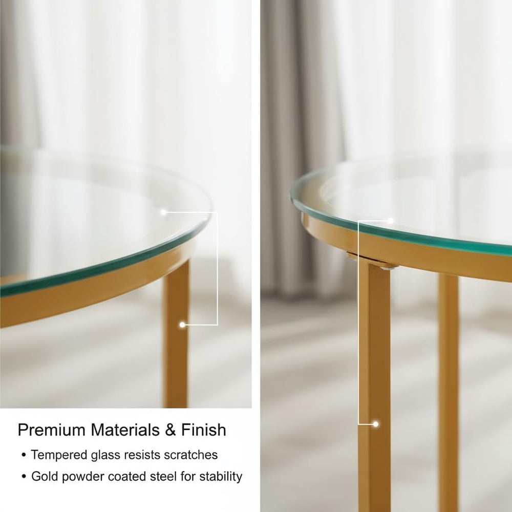 Round Nesting Coffee Table Set of 2, Glass Stacking Minimalist End Table | Mo...