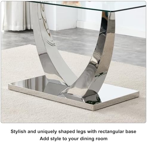 Glass Dining Table Set for 4, 63" Modern Dining Table Set for 4