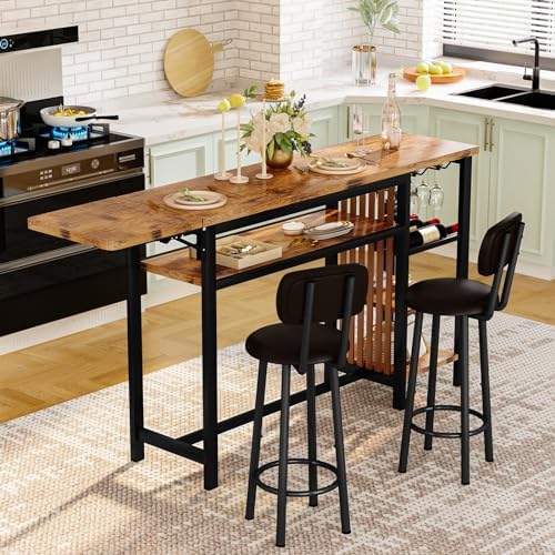 Recaceik 59" Bar Dining Table Set for 2, Bar Table and Chairs Set, Expan...