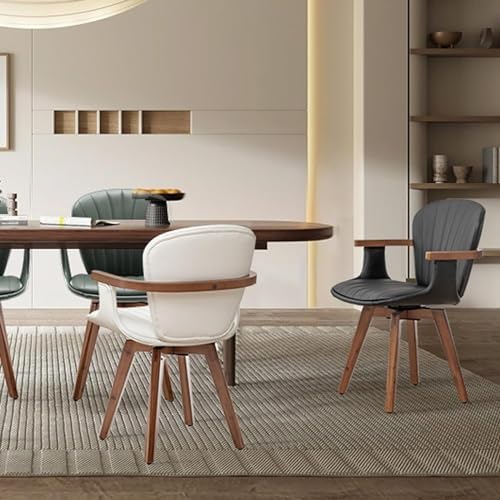 LUNLING Swivel Dining Chairs, Mid Century Modern White Faux Leather Kitchen C...