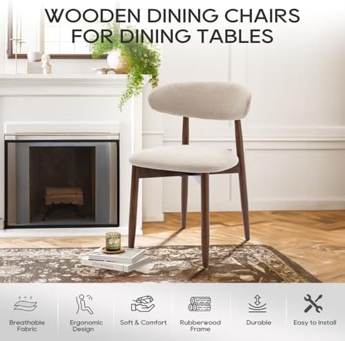 COLAMY Wooden Dining Chairs Set of 2, Upholstered Kitchen Side Chair, Beige