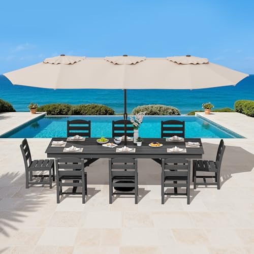 SERWALL 9Pcs 84" HDPE Outdoor Dining Set for 8 with Armless Chairs,Black