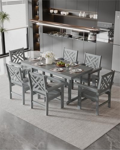 7-Piece Outdoor Dining Set, HDPE All-Weather Patio Table and Chairs Set for 6...