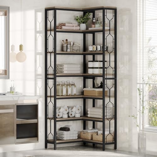Tribesigns Corner Shelf, 7-Tier Industrial Corner Bookshelf and Bookcase