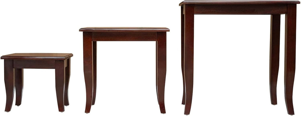Nesting Side Tables 3 pcs Brown Solid Mahogany Wood | Space Saving Design, No...