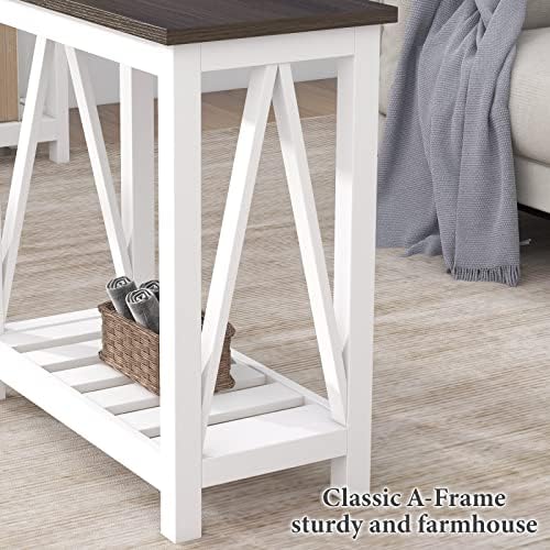 ChooChoo Farmhouse End Table Set of 2, Narrow Side Table with Shelf