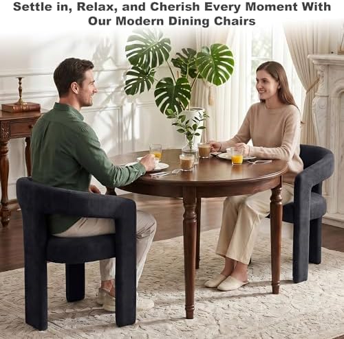 GNIXUU Barrel Dining Chair Set of 2, Modern Upholstered Boucle Dining Room Ch...