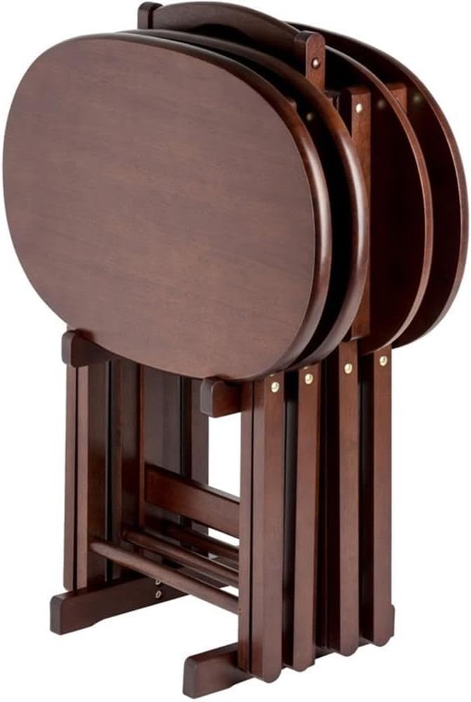 Pemberly Row 5-Piece Solid Wood Snack Table Set, Oval Shape, Cappuccino Finis...