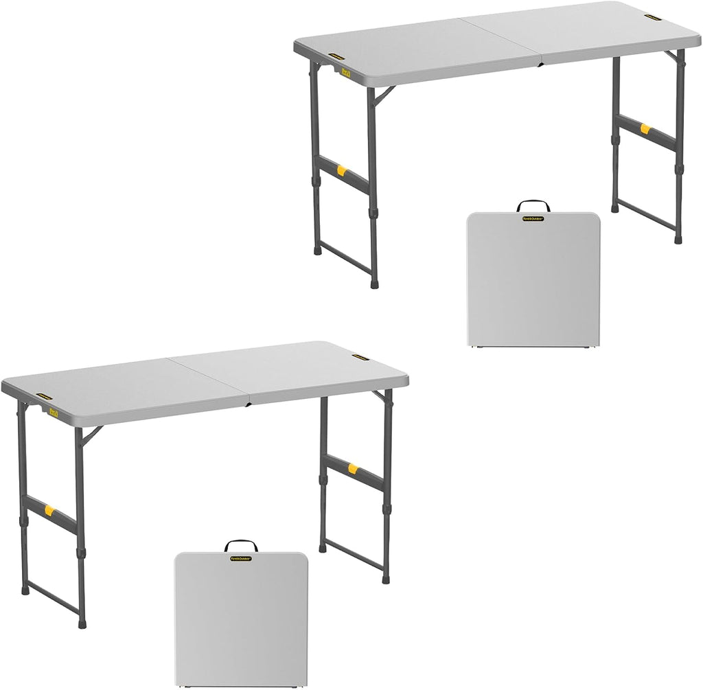 FanttikOutdoor 4ft Portable Folding Table, One-Handed Height Adjustment, 4 Heights, Gravity Lock, Carry Handle, Indoor Outdoor Heavy Duty Fold-in-Half Utility Table, Party, 2-Pack, Grey Zeta X4 Pro