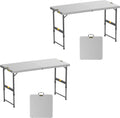 FanttikOutdoor 4ft Portable Folding Table, One-Handed Height Adjustment, 4 Heights, Gravity Lock, Carry Handle, Indoor Outdoor Heavy Duty Fold-in-Half Utility Table, Party, 2-Pack, Grey Zeta X4 Pro