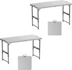 FanttikOutdoor 4ft Portable Folding Table, One-Handed Height Adjustment, 4 Heights, Gravity Lock, Carry Handle, Indoor Outdoor Heavy Duty Fold-in-Half Utility Table, Party, 2-Pack, Grey Zeta X4 Pro
