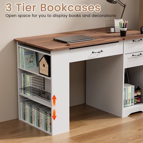 Drafting Table with Storage Cabinet & Drawers, Adjustable Drawing Desk wi...